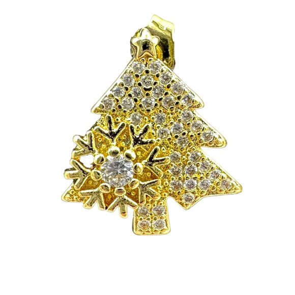 Christmas Tree Earrings Snowflake Crystal Accents Sparkly Holiday Costume Jewelr - Picture 6 of 11